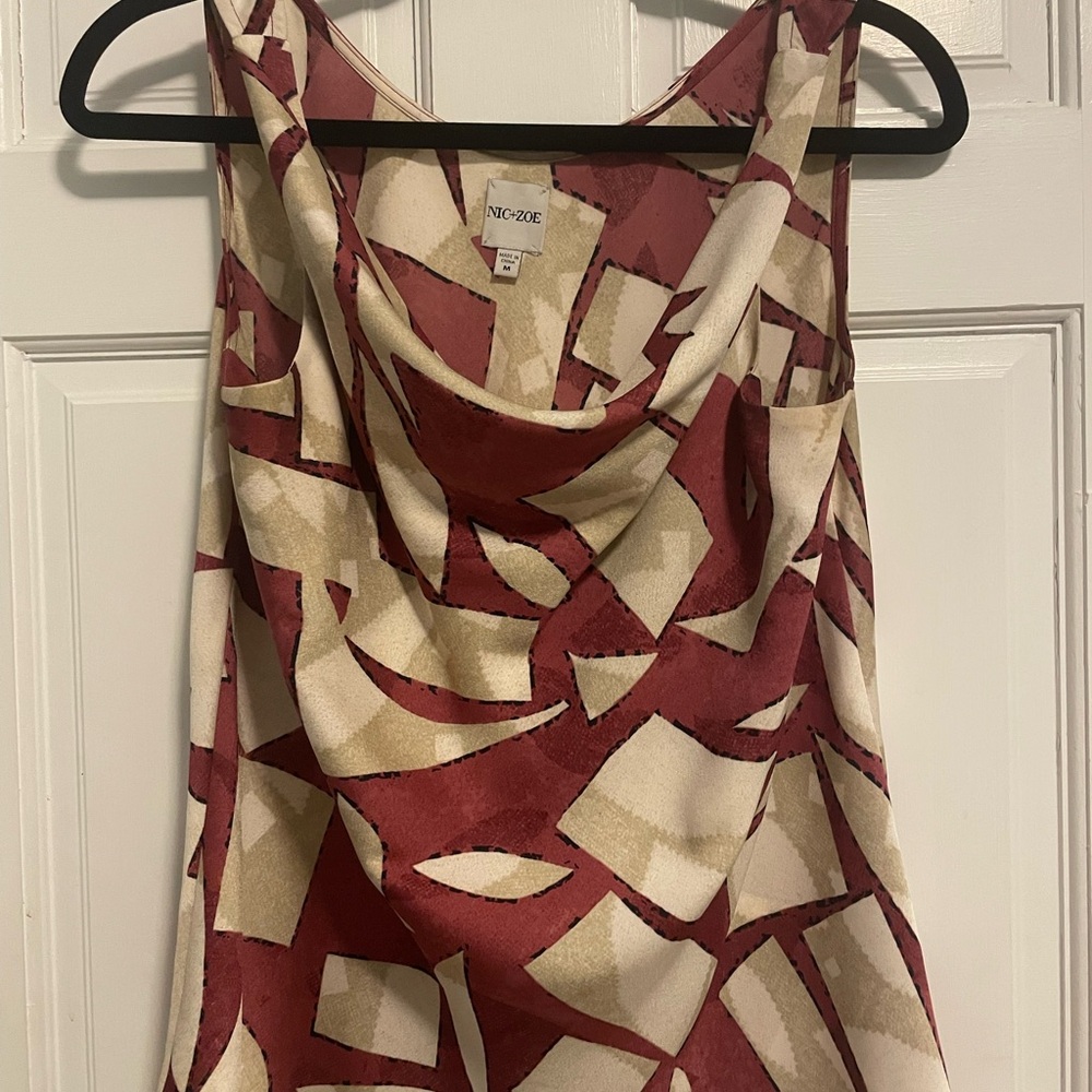 NIC+ZOE Red and Cream Abstract Tank Top